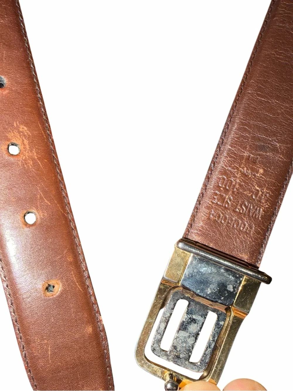 Black and Brown Reversible Leather Belt with Gold-Tone Buckle waist 40